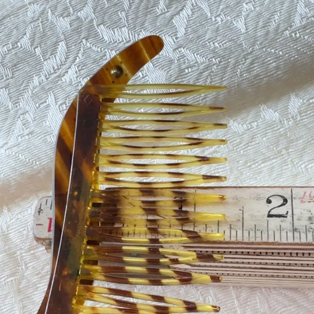 Vintage Brown Tortoiseshell Celluloid Hair Comb Deco 1930s Starburst Rhinestones